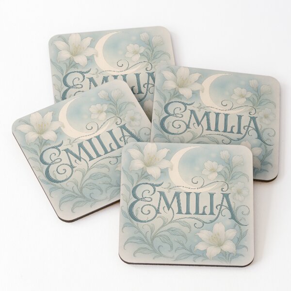 Item preview, EMILIA Art Nouveau Moon & Lily Name Print – Elegant Floral Typography Poster designed and sold by VoidBloom Studio.