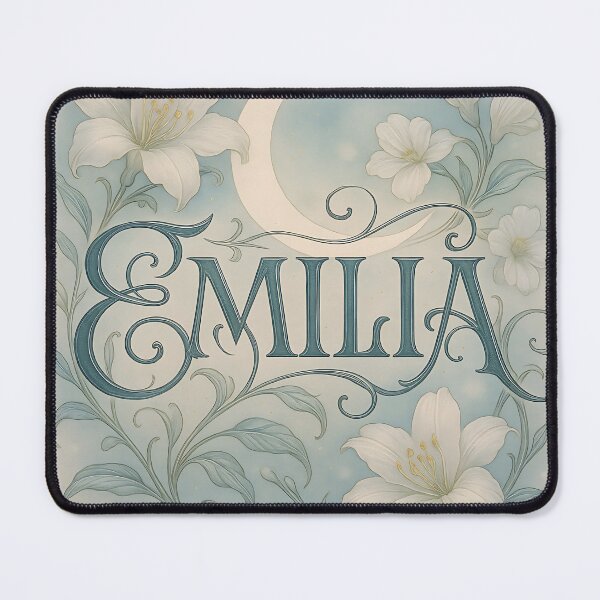 Item preview, EMILIA Art Nouveau Moon & Lily Name Print – Elegant Floral Typography Poster designed and sold by VoidBloom Studio.
