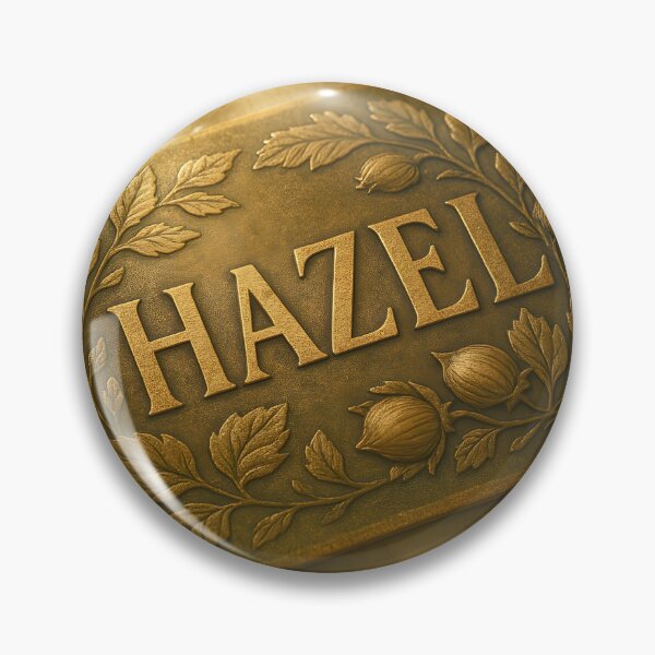 Item preview, HAZEL Botanical Brass Name Print – Antique Plaque with Hazel Leaves & Golden Hour designed and sold by VoidBloom Studio.