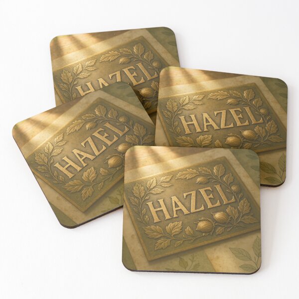 Item preview, HAZEL Botanical Brass Name Print – Antique Plaque with Hazel Leaves & Golden Hour designed and sold by VoidBloom Studio.