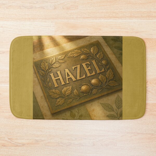 Item preview, HAZEL Botanical Brass Name Print – Antique Plaque with Hazel Leaves & Golden Hour designed and sold by VoidBloom Studio.