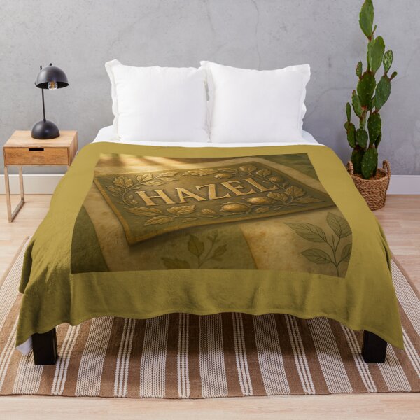 Item preview, HAZEL Botanical Brass Name Print – Antique Plaque with Hazel Leaves & Golden Hour designed and sold by VoidBloom Studio.