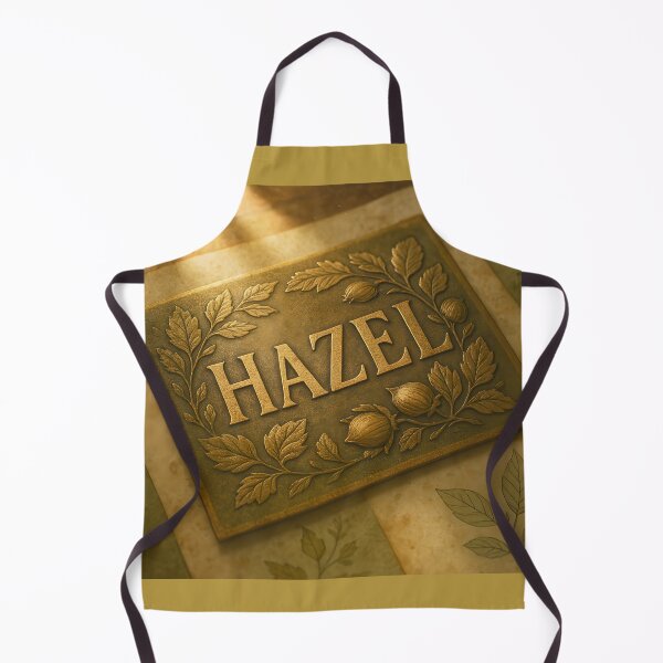 Item preview, HAZEL Botanical Brass Name Print – Antique Plaque with Hazel Leaves & Golden Hour designed and sold by VoidBloom Studio.