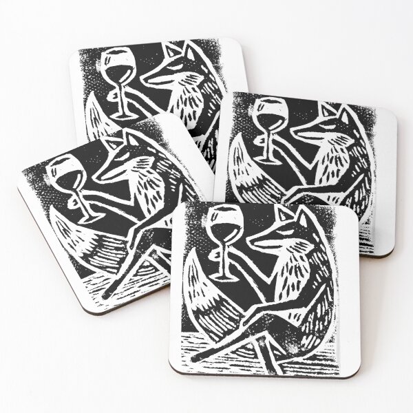 Item preview, Wine Time Fox! Hand Carved Linocut  designed and sold by Your Therapist's Art.