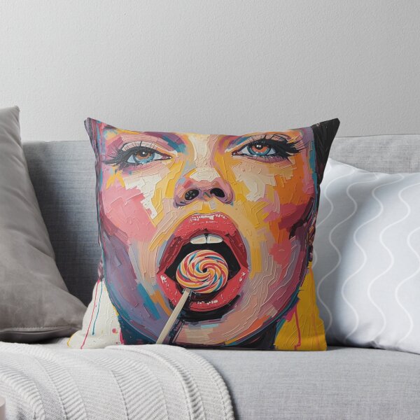 Artikelvorschau, Pop-Art-Frau mit Lutscher – Auffälliges abstraktes Portrait-Wandbild entworfen und verkauft von snoezelstudio.