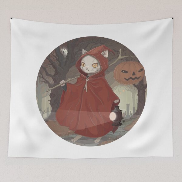 Item preview, Demonic Cat Necromancer En Route to Halloween Soirée designed and sold by runcatrun.