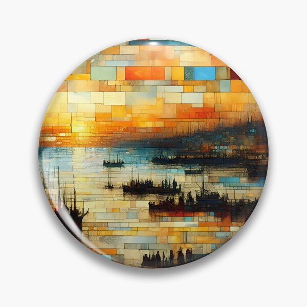 Item preview, Harbour of Golden Light | Geometric Seascape Wall Art designed and sold by Stoneflower-Art.