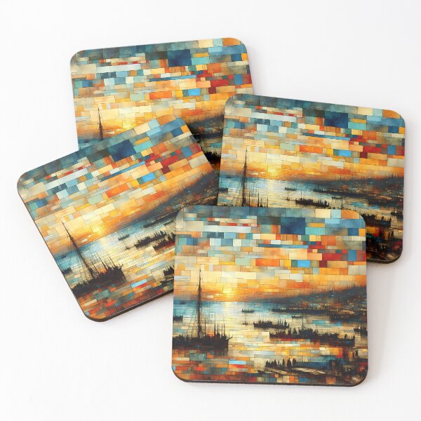 Item preview, Harbour of Golden Light | Geometric Seascape Wall Art designed and sold by Stoneflower-Art.