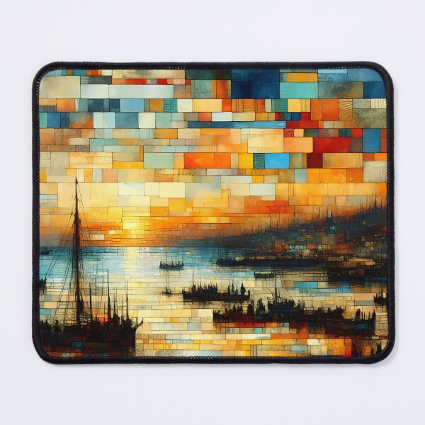Item preview, Harbour of Golden Light | Geometric Seascape Wall Art designed and sold by Stoneflower-Art.