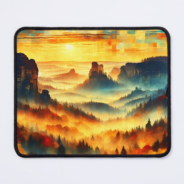 Item preview, Sunrise Over Saxony | Golden Autumn Forest and Mountain Landscape designed and sold by Stoneflower-Art.