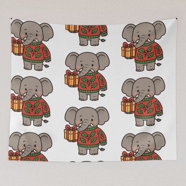 Item preview, Elephant in Festive Jumper with Gift – Holiday Animal Design designed and sold by Confuzz1ed.