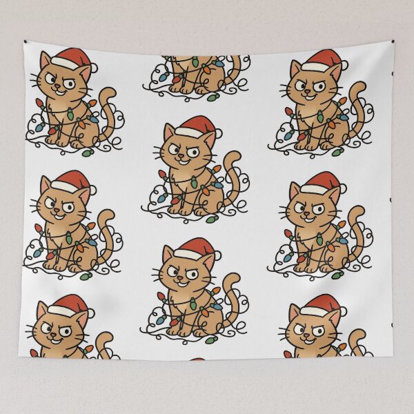 Item preview, Mischievous Cat Tangled in Lights – Funny Christmas Animal designed and sold by Confuzz1ed.