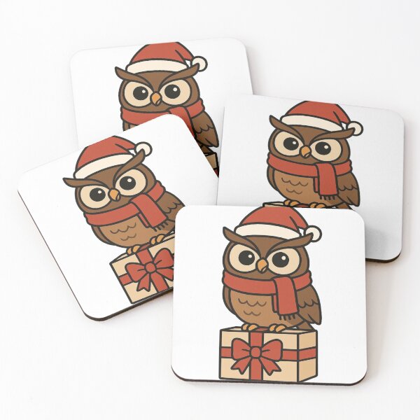 Item preview, Christmas Owl with Scarf on Gift Box – Holiday Animal Art designed and sold by Confuzz1ed.