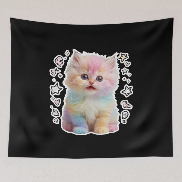 Item preview, Fluffy Rainbow Kitten – Cute Pastel Kawaii Cat Illustration designed and sold by Tiatooty.