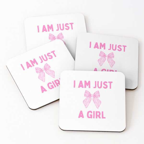 Item preview,  "I Am Just A Girl" Pink Gingham Bow Design designed and sold by ArtSparkCo.
