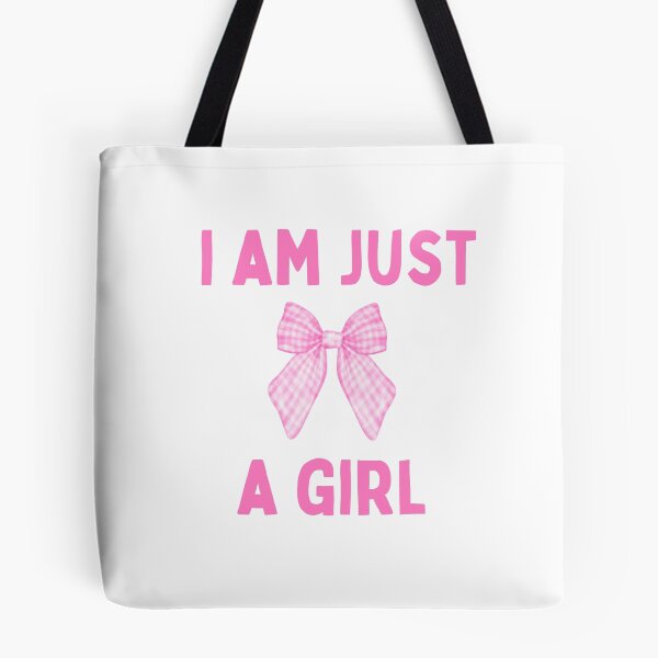 Item preview,  "I Am Just A Girl" Pink Gingham Bow Design designed and sold by ArtSparkCo.
