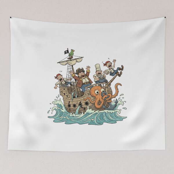 Item preview, Funny Cartoon Pirates Sinking Ship – Vintage Nautical Illustration designed and sold by VETRO⭐.