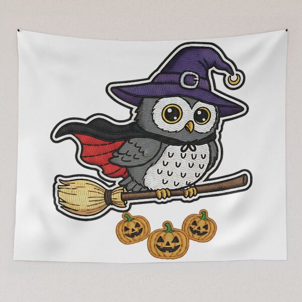 Item preview, Cute Owl Halloween Witch Costume Broom Pumpkins Spooky Art designed and sold by ArtDesignTp.