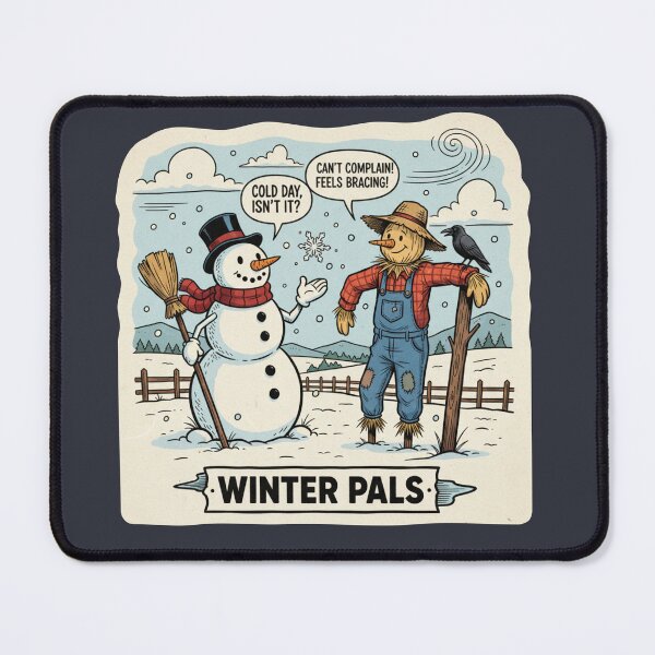 Item preview, Winter Pals - Retro Comic Style Snowman & Scarecrow Illustration designed and sold by MerchYouSearch.
