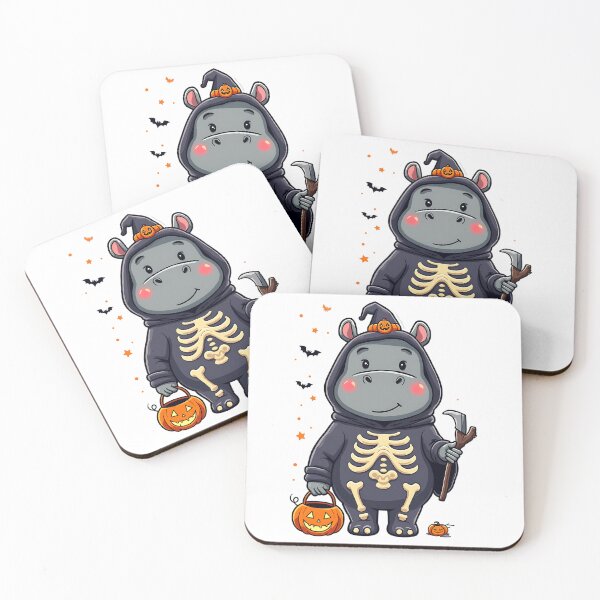 Item preview, Cute Hippo Halloween Skeleton Costume Pumpkin Spooky Grim Reaper Art designed and sold by ArtDesignTp.