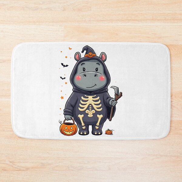 Item preview, Cute Hippo Halloween Skeleton Costume Pumpkin Spooky Grim Reaper Art designed and sold by ArtDesignTp.