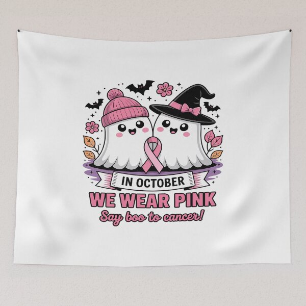 Item preview, In October We Wear Pink Ghost Breast Cancer Is Boo Sheet designed and sold by BlackStars3Neon.