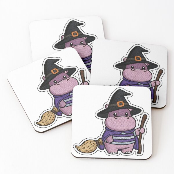 Item preview, Cute Hippo Halloween Witch Costume Purple Broom Spooky Art designed and sold by ArtDesignTp.
