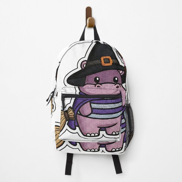 Item preview, Cute Hippo Halloween Witch Costume Purple Broom Spooky Art designed and sold by ArtDesignTp.