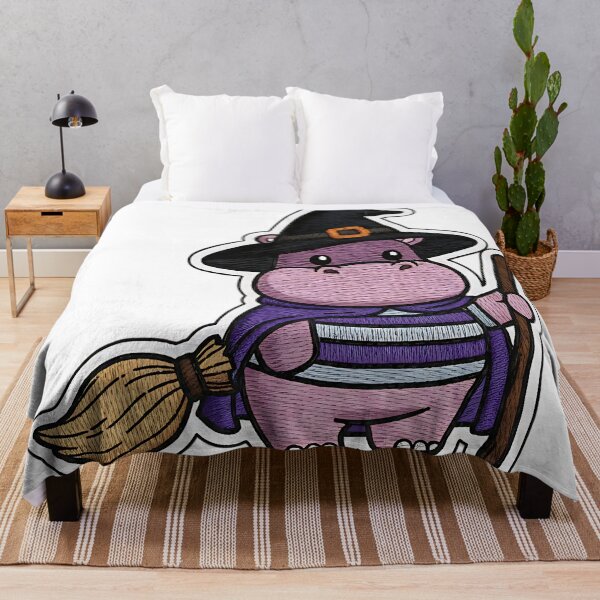 Item preview, Cute Hippo Halloween Witch Costume Purple Broom Spooky Art designed and sold by ArtDesignTp.