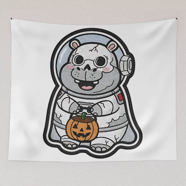 Item preview, Cute Hippo Halloween Astronaut Skeleton Costume Pumpkin Spooky Art designed and sold by ArtDesignTp.