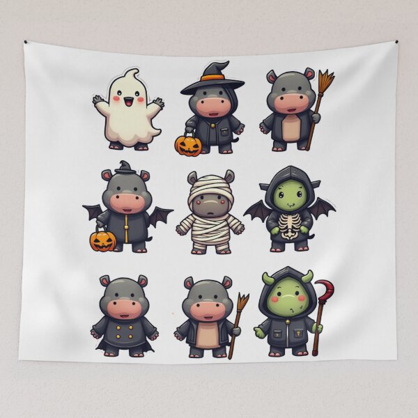 Item preview, Cute Hippo Halloween Costume Bundle Ghost Witch Mummy Vampire Dragon Art designed and sold by ArtDesignTp.