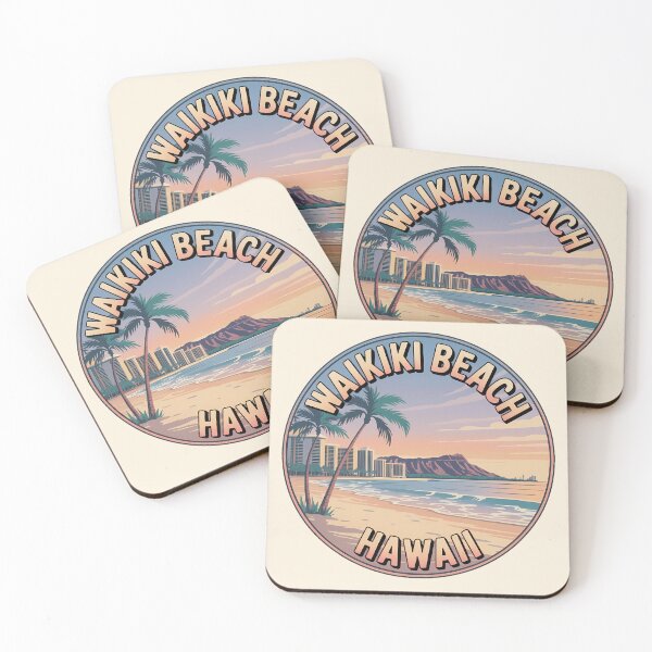 Item preview, Waikiki Beach Hawaii Retro Circle Sticker designed and sold by Horizon Tales.