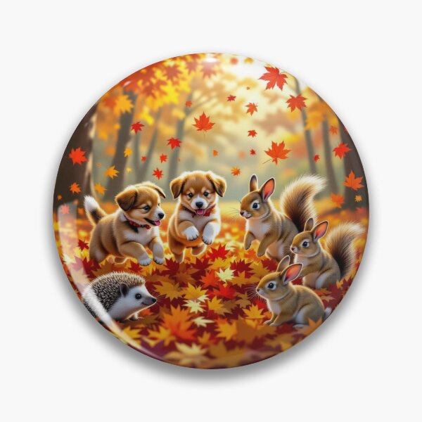 Item preview, Autumn Whispers - Animals dance through colorful leaves – playful forest joy in golden light designed and sold by FotoworldEdel.