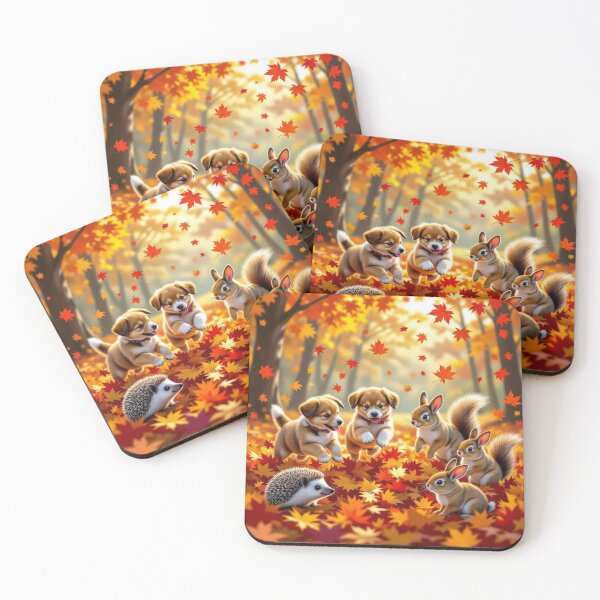 Item preview, Autumn Whispers - Animals dance through colorful leaves – playful forest joy in golden light designed and sold by FotoworldEdel.