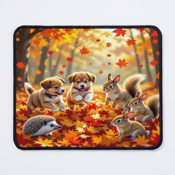 Item preview, Autumn Whispers - Animals dance through colorful leaves – playful forest joy in golden light designed and sold by FotoworldEdel.