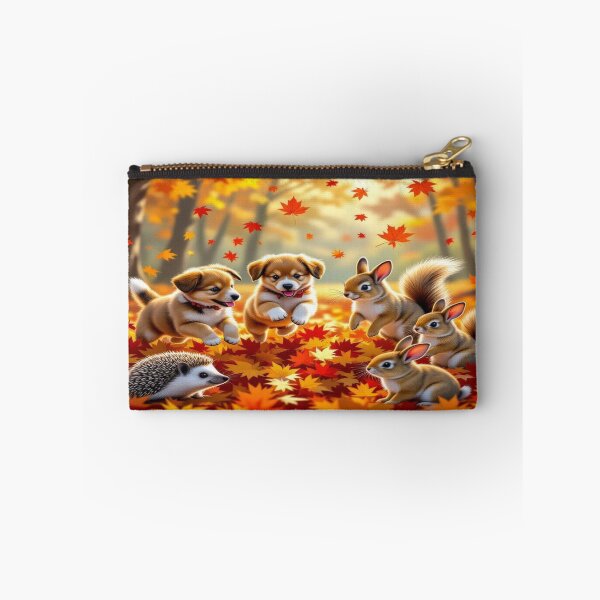 Item preview, Autumn Whispers - Animals dance through colorful leaves – playful forest joy in golden light designed and sold by FotoworldEdel.