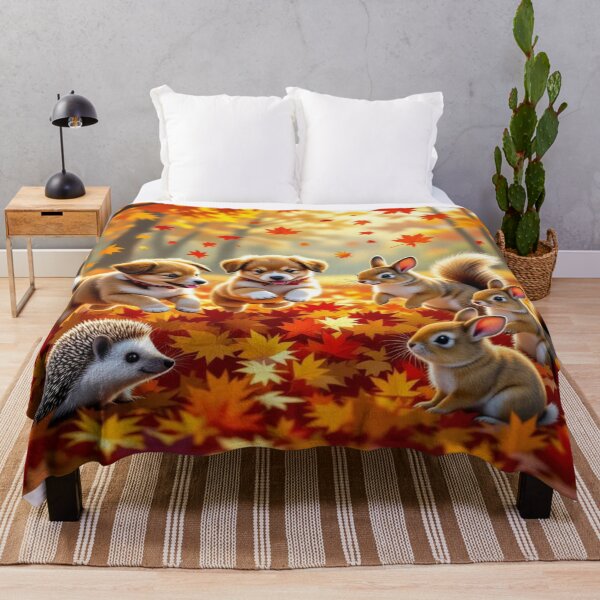 Item preview, Autumn Whispers - Animals dance through colorful leaves – playful forest joy in golden light designed and sold by FotoworldEdel.