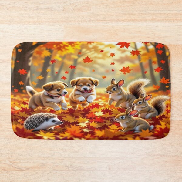 Item preview, Autumn Whispers - Animals dance through colorful leaves – playful forest joy in golden light designed and sold by FotoworldEdel.