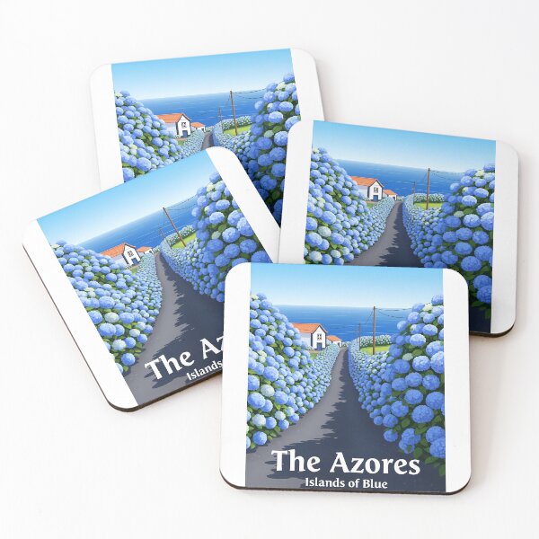 Item preview, The Azores, Portugal - Blue Hydrangeas Road Travel Poster designed and sold by Digital Dreams Arts.