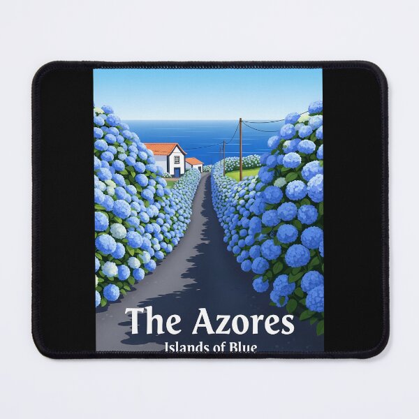 Item preview, The Azores, Portugal - Blue Hydrangeas Road Travel Poster designed and sold by Digital Dreams Arts.