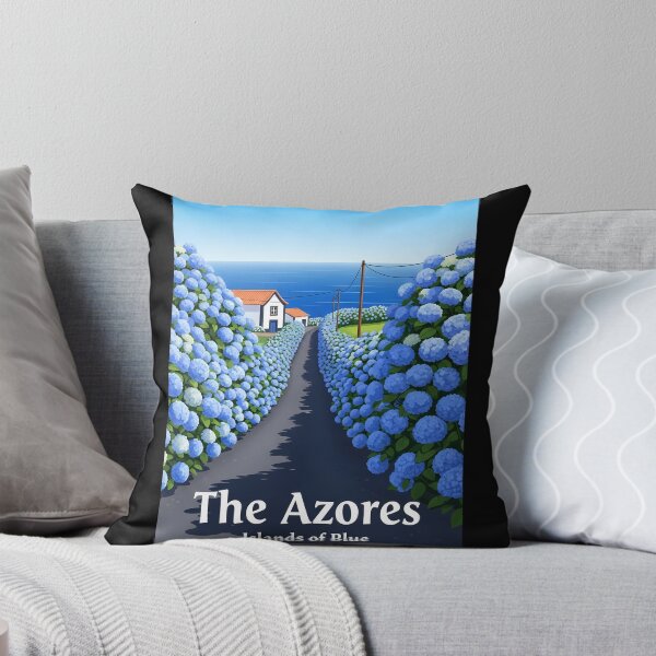Item preview, The Azores, Portugal - Blue Hydrangeas Road Travel Poster designed and sold by Digital Dreams Arts.