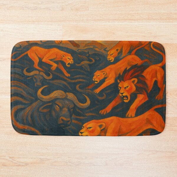 Item preview, Lion Pride Hunt – Fiery Tribal African Wildlife Painting designed and sold by WildlifeInc.
