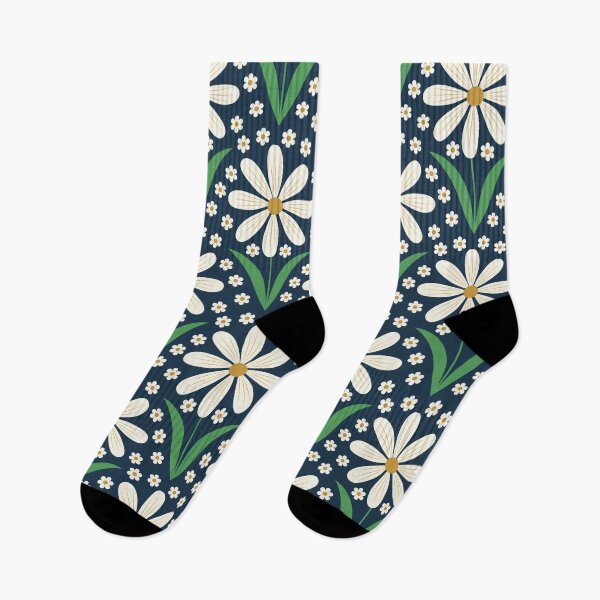Item preview, Retro White Mid Mod Daisies Pattern on dark navy blue  designed and sold by Yasminepatterns .
