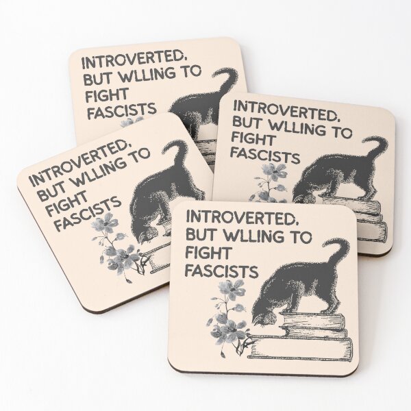 Item preview, Introverted, but willing to fight fascists | Book, Cat, Activist Design designed and sold by leftyshirts.