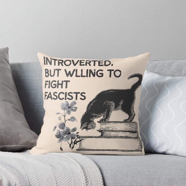 Item preview, Introverted, but willing to fight fascists | Book, Cat, Activist Design designed and sold by leftyshirts.