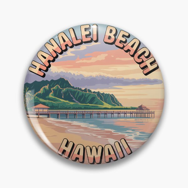 Item preview, Hanalei Beach Hawaii Retro Circle Sticker designed and sold by Horizon Tales.
