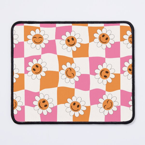 Item preview, Retro Smiling flowers on warped pink and orange checkerboards designed and sold by Yasminepatterns .