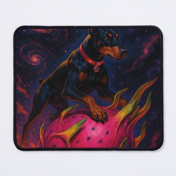 Item preview, Doberman Pinscher Riding Cosmic Dragonfruit designed and sold by Flying Doggo.