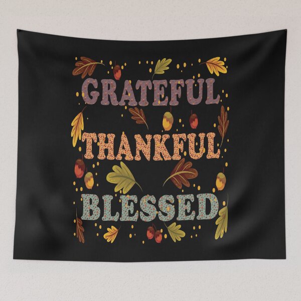 Item preview, Grateful Thankful Blessed Typography – Autumn Thanksgiving Quote designed and sold by PrintistryArt.