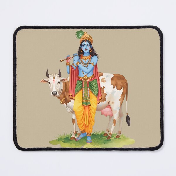 Item preview, Lord Krishna With Cow - Shri Hare Krishna Playing Flute - The God of Love designed and sold by IndoPatterns.